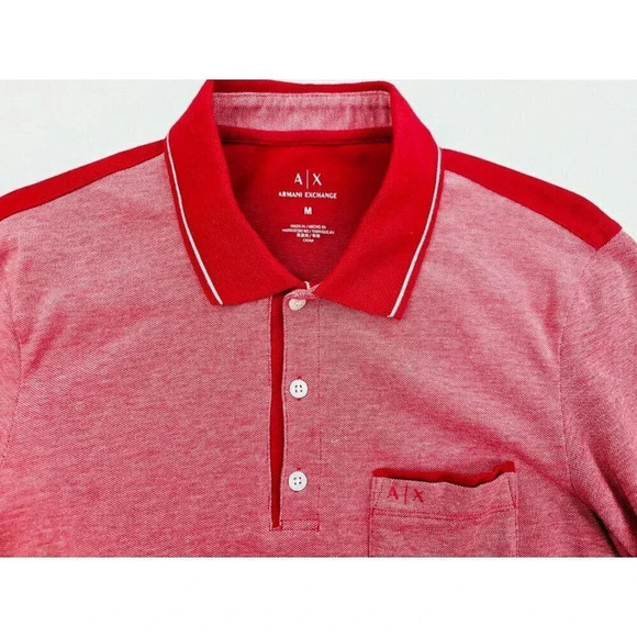 A/X Armani Exchange Size Medium Men's Red Embroidered Pocket Logo S/S Polo - Picture 5 of 12